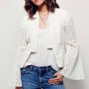 Free People White Eyelet Blazer with Bell Sleeves - Boho Romantic Style